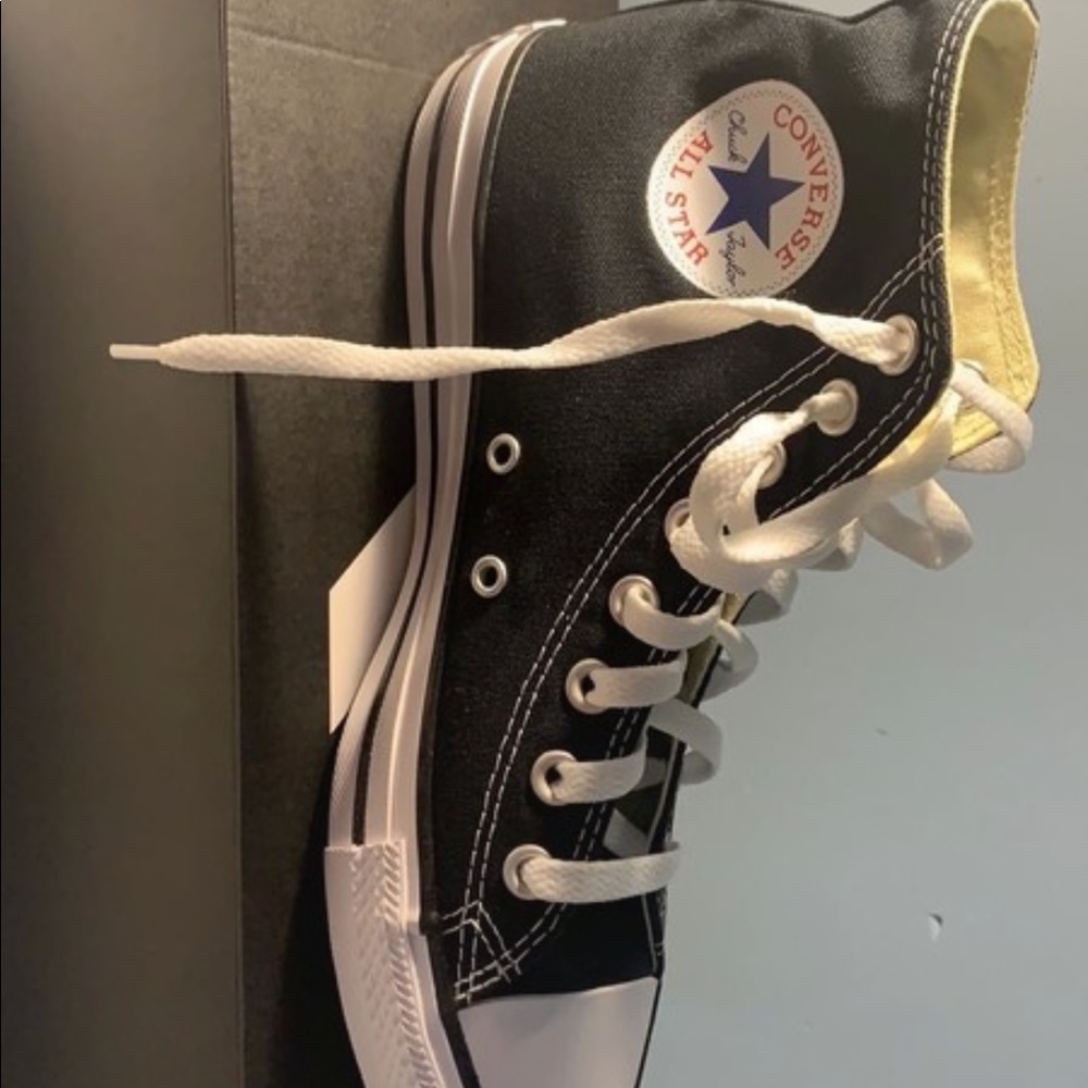 high top black and white converse